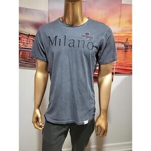 Milano Italy Blue Stiched logo Size L cotton t shirt mens #WM1